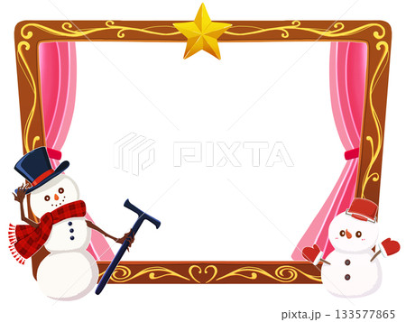 クリスマスを祝う雪だるまたちのイラストフレーム6/6 133577865