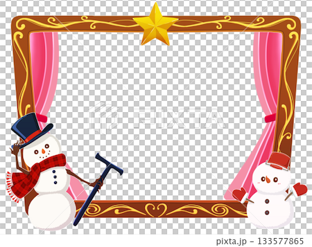 クリスマスを祝う雪だるまたちのイラストフレーム6/6 133577865