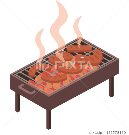 煙が立ち上るバーベキューコンロで肉を焼くベクターアイコン 煙が立ち上るバーベキューコンロで肉を焼くベクターアイコン 133578120