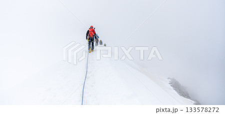 Group of mountaineers on a rope. Summer glacier trekking in Austrian Alps 133578272