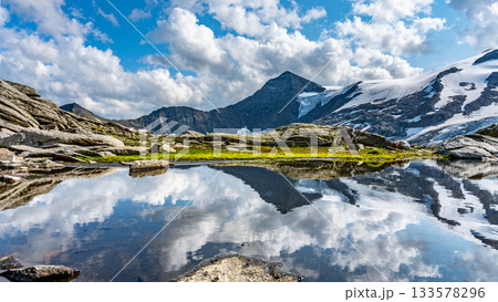 Mountain glacier in Austrian Alps. Schlaten Glacier, German: Schlatenkees, in Venediger Group, Hohe Tauern National Park, East Tyrol, Austria Mountain glacier in Austrian Alps. Schlaten Glacier, German: Schlatenkees, in Venediger Group, Hohe Tauern National Park, East Tyrol, Austria 133578296