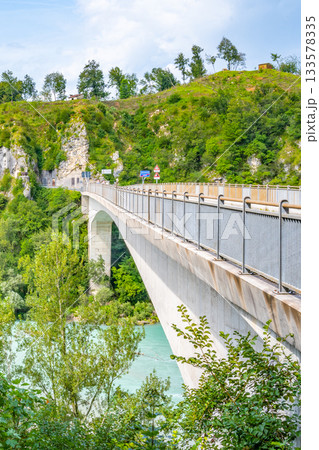 Pinzano Bridge over Tagliamento River, Friuli, Italy Pinzano Bridge over Tagliamento River, Friuli, Italy 133578335