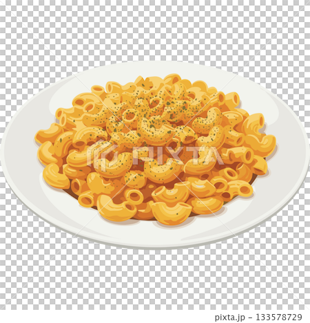 一個簡單的白色盤子上擺放著通心粉和起司的向量圖標 133578729