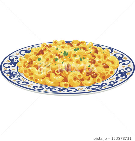 ベーコンがトッピングされたマカロニ・アンド・チーズのベクターアイコン ベーコンがトッピングされたマカロニ・アンド・チーズのベクターアイコン 133578731