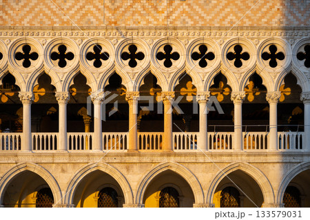 Ornamental decoration of Doges Palace, Italian: Palazzo Ducale, in Venice, Italy. 133579031