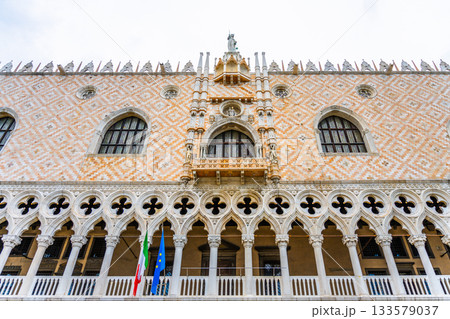 Ornamental decoration of Doges Palace, Italian: Palazzo Ducale, in Venice, Italy. 133579037