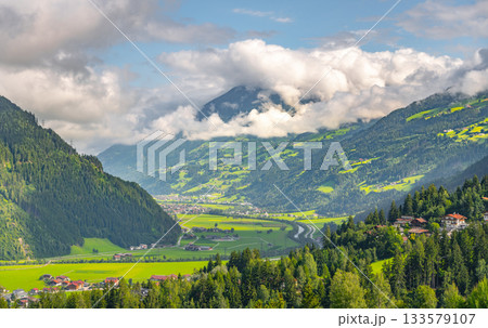 Zell am Ziller village in Zillertal Valley. Sunny day in Austrian Alps, Austria Zell am Ziller village in Zillertal Valley. Sunny day in Austrian Alps, Austria 133579107
