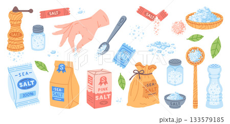 Salt in Package and Shaker Used in Culinary Vector Set 133579185