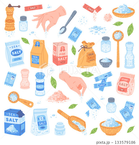 Salt in Package and Shaker Used in Culinary Vector Set 133579186