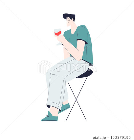 Man Character Drink Wine Hold Glass Vector Illustration 133579196