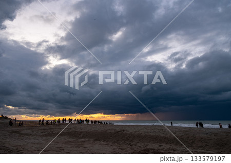 Nieuwpoort, West-Vlaanderen, Belgium, Ocotber 25th, 2025, urban shoreline under cloudy skies 133579197