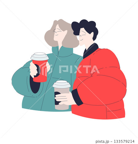 Man and Woman Romantic Drink Coffee Enjoy Love Story and Relationship Vector Illustration Man and Woman Romantic Drink Coffee Enjoy Love Story and Relationship Vector Illustration 133579214