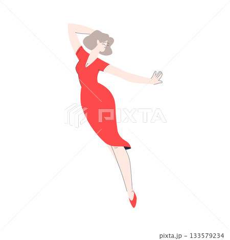 Happy Woman Character Dancing Moving Body Vector Illustration Happy Woman Character Dancing Moving Body Vector Illustration 133579234