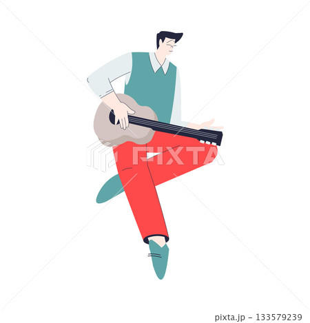 Man Character Play Romantic Music with Instrument Vector Illustration Man Character Play Romantic Music with Instrument Vector Illustration 133579239