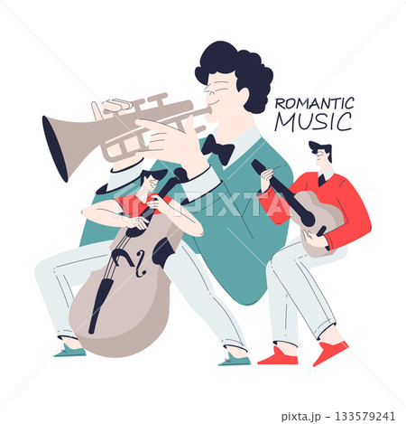 Man Character Play Romantic Music with Instrument Vector Illustration Man Character Play Romantic Music with Instrument Vector Illustration 133579241