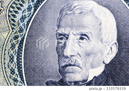 Jose de San Martin a closeup portrait from old Argentine money Jose de San Martin a closeup portrait from old Argentine money 133579339