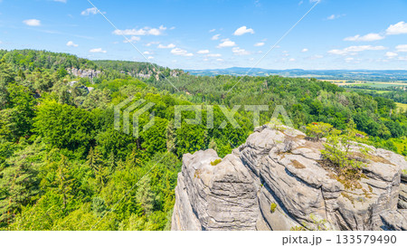 Prihrazy Rocks, Czech: Prihrazske skaly, on sunny summer day. Bohemian Paradise, Czech Republic Prihrazy Rocks, Czech: Prihrazske skaly, on sunny summer day. Bohemian Paradise, Czech Republic 133579490