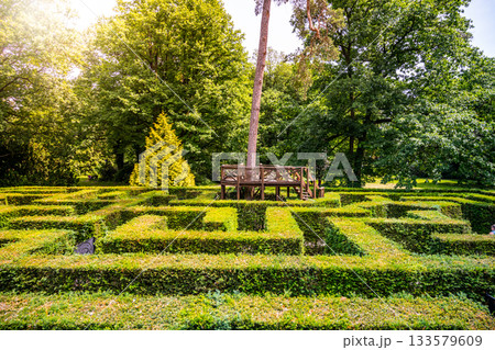 Garden maze in Labyrintharium of Loucen Castle Park, Czech Republic Garden maze in Labyrintharium of Loucen Castle Park, Czech Republic 133579609