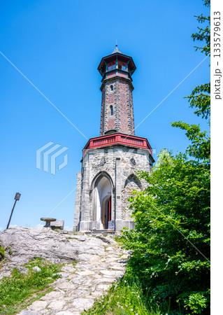 Stepanka lookout tower on Hvezda Mountain in Giant Mountains, Czech: Krkokose, Czech Republic 133579613