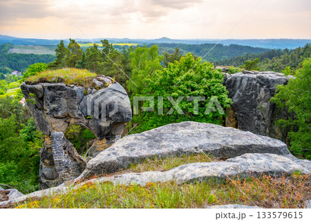 Rotstejn castle ruins as a part of sandstone rock formation, Bohemian Paradise, Czech: Cesky raj, Czech Republic Rotstejn castle ruins as a part of sandstone rock formation, Bohemian Paradise, Czech: Cesky raj, Czech Republic 133579615