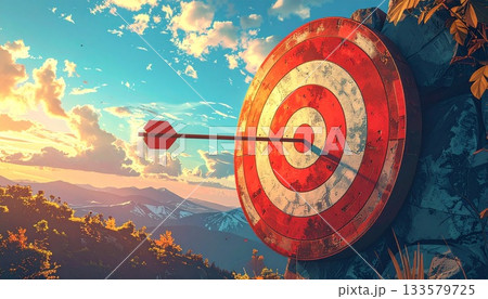 Bullseye Arrow Hit on Mountain Goal 133579725