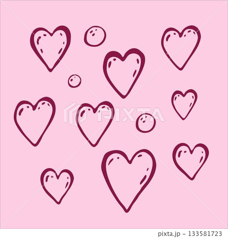 Charming doodle-style pink hearts and playful bubbles, beautifully scattered on a gentle light pink background. Charming doodle-style pink hearts and playful bubbles, beautifully scattered on a gentle light pink background. 133581723