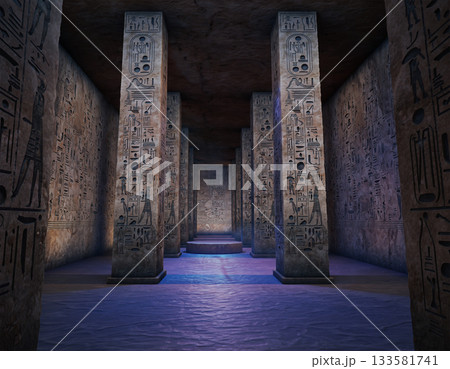 ヒエログリフが刻まれた古代エジプト神殿の空間 ヒエログリフが刻まれた古代エジプト神殿の空間 133581741