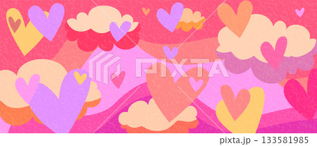 Love vector background. Creative modern illustration with hearts, clouds and waves. Valentines day pattern for romance banner, print, celebration template layout 133581985