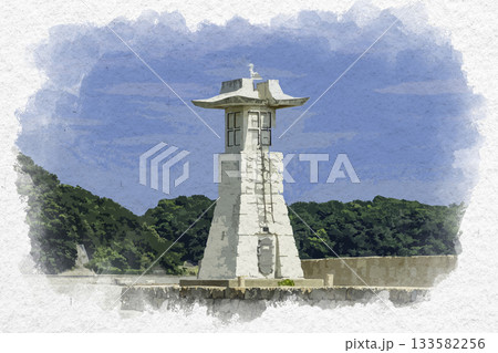 水彩画風 安芸灘とびしま海道 大崎下島 御手洗 千砂子波止高燈籠 広島県呉市 水彩画風 安芸灘とびしま海道 大崎下島 御手洗 千砂子波止高燈籠 広島県呉市 133582256