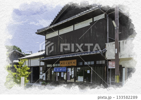 水彩画風　安芸灘とびしま海道　大崎下島　御手洗休憩所　広島県呉市 133582289