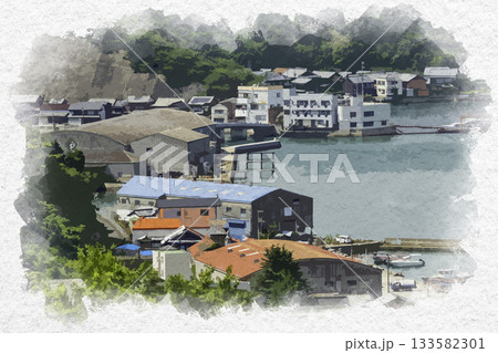 水彩画風　安芸灘とびしま海道　大崎下島　御手洗の町並み　広島県呉市 133582301