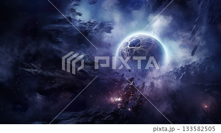 outer space with colorful nebulas and planets, astronomy background 133582505