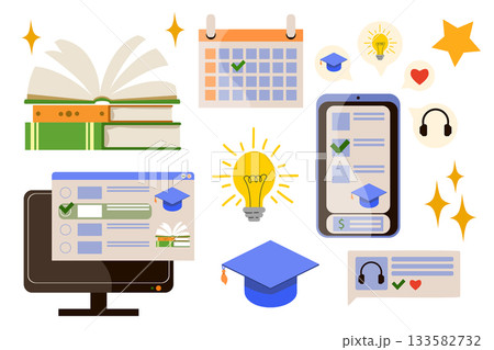 Set of illustrations: e-learning, online...のイラスト素材 [133582732] - PIXTA