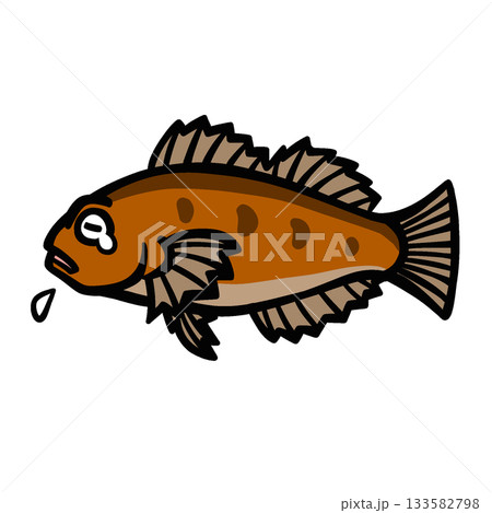 かわいい悲しむアイナメのイラスト 133582798