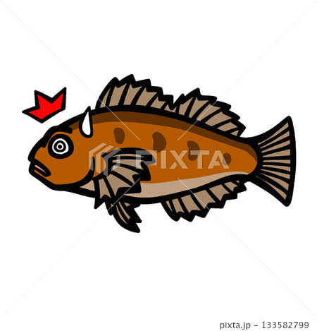 かわいい驚くアイナメのイラスト かわいい驚くアイナメのイラスト 133582799