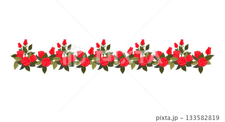 A border of bright red, graceful, lush roses and buds for your design. A border of bright red, graceful, lush roses and buds for your design. 133582819