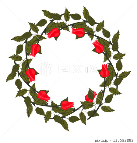 A wreath of elegant bright red roses and leaves for your design. A wreath of elegant bright red roses and leaves for your design. 133582892