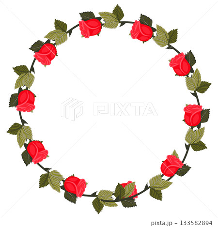 A wreath of elegant bright red roses and leaves for your design. A wreath of elegant bright red roses and leaves for your design. 133582894