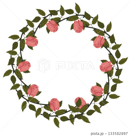 A wreath of graceful light pink roses on a stem for your design. A wreath of graceful light pink roses on a stem for your design. 133582897