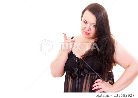 Big woman say no by shaking finger 133582927