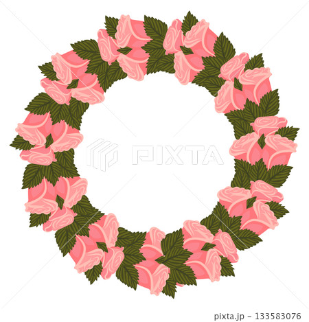 A wreath of graceful light pink roses on a stem for your design.  133583076