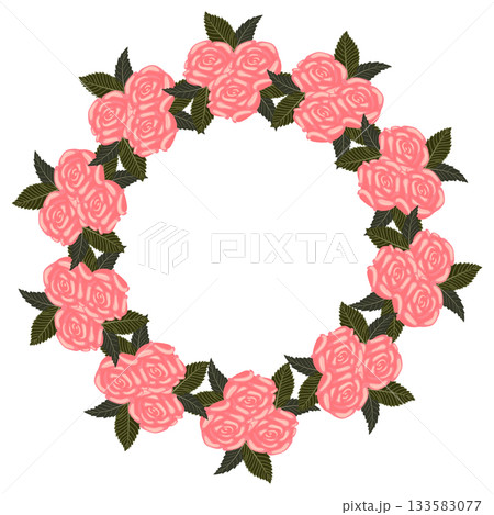 A wreath of graceful light pink roses on a stem for your design.  133583077