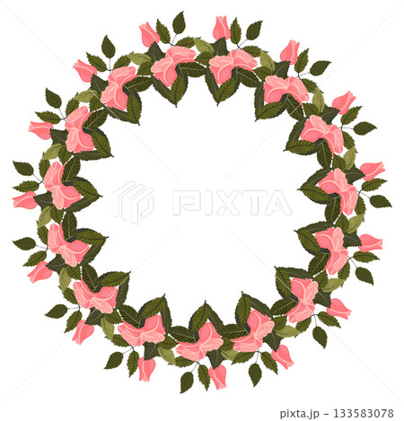 A wreath of graceful light pink roses on a stem for your design.  133583078