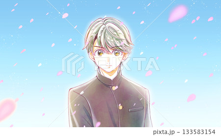 学ランの男子学生 やる気 桜 学ランの男子学生 やる気 桜 133583154