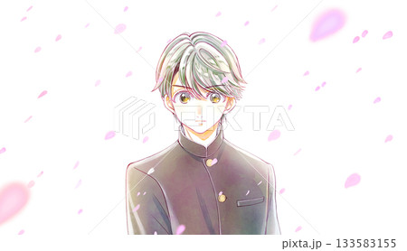 学ランの男子学生 やる気 桜 学ランの男子学生 やる気 桜 133583155