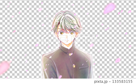 学ランの男子学生 やる気 桜 学ランの男子学生 やる気 桜 133583155