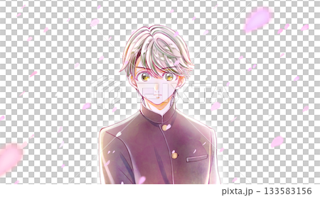 身穿校服的男學生,神采奕奕,櫻花盛開,逆光照射。 身穿校服的男學生,神采奕奕,櫻花盛開,逆光照射。 133583156