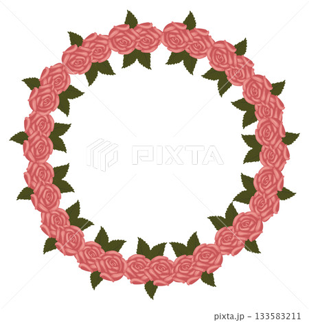 A wreath of elegant, bright pink roses on a stem for your design. A wreath of elegant, bright pink roses on a stem for your design. 133583211