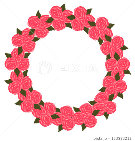 A wreath of elegant, bright pink roses on a stem for your design. 133583212