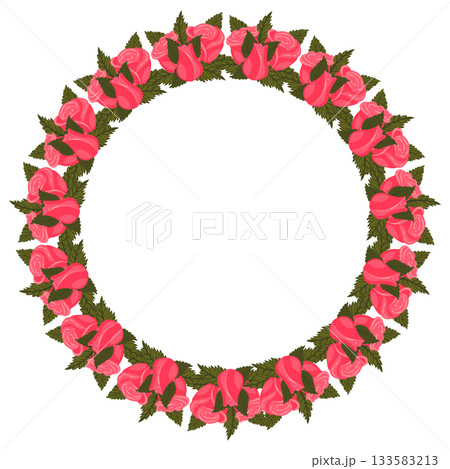 A wreath of elegant, bright pink roses on a stem for your design. 133583213